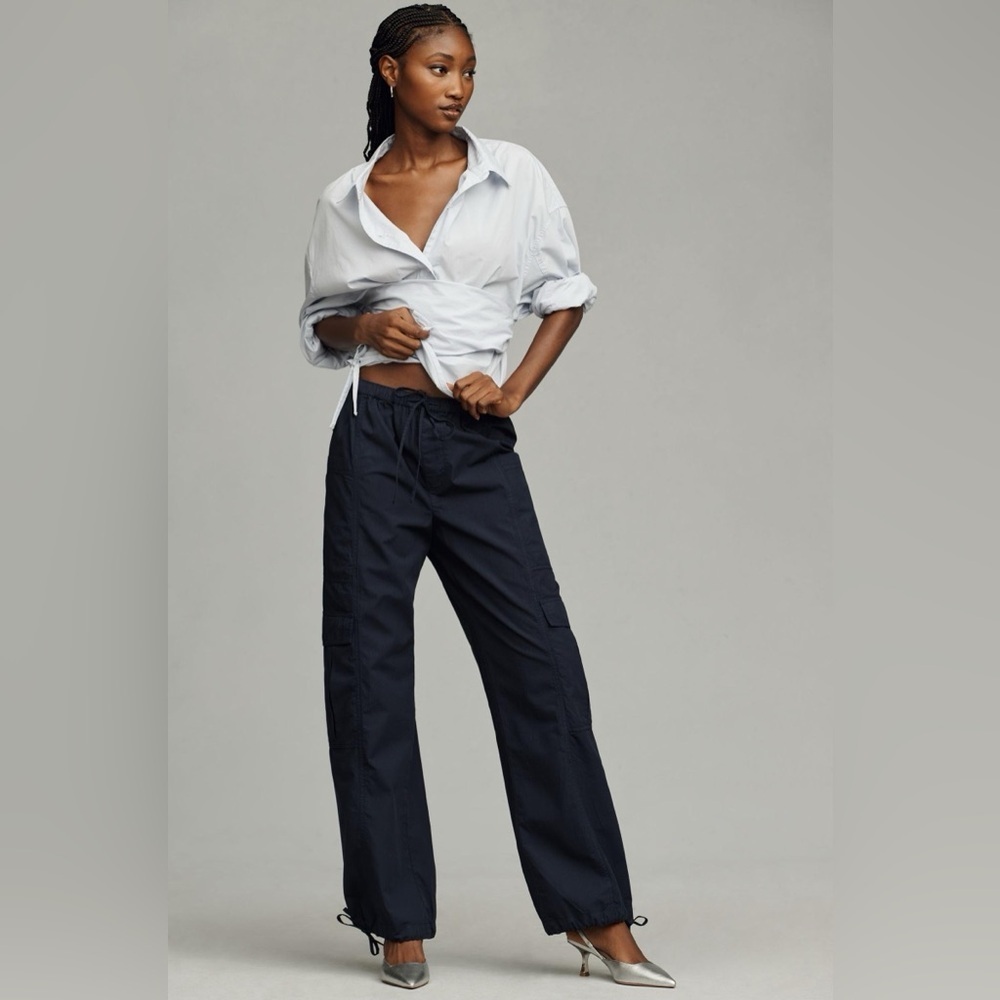 Anthropologie Sanctuary Canopy Cargo Pants Navy Blue Wide Leg NWT Pull On Medium